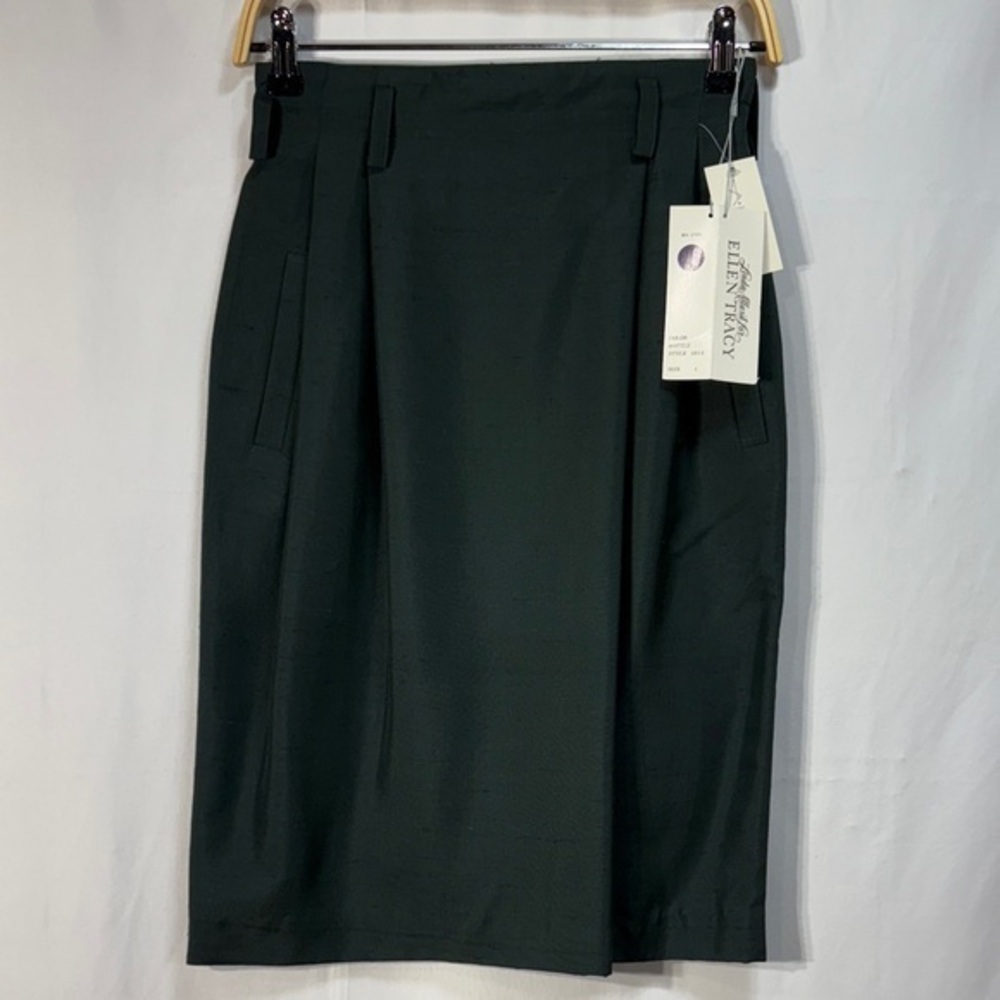 🦄 nwt Ellen Tracy raw silk Dark Green Pencil Skirt vintage